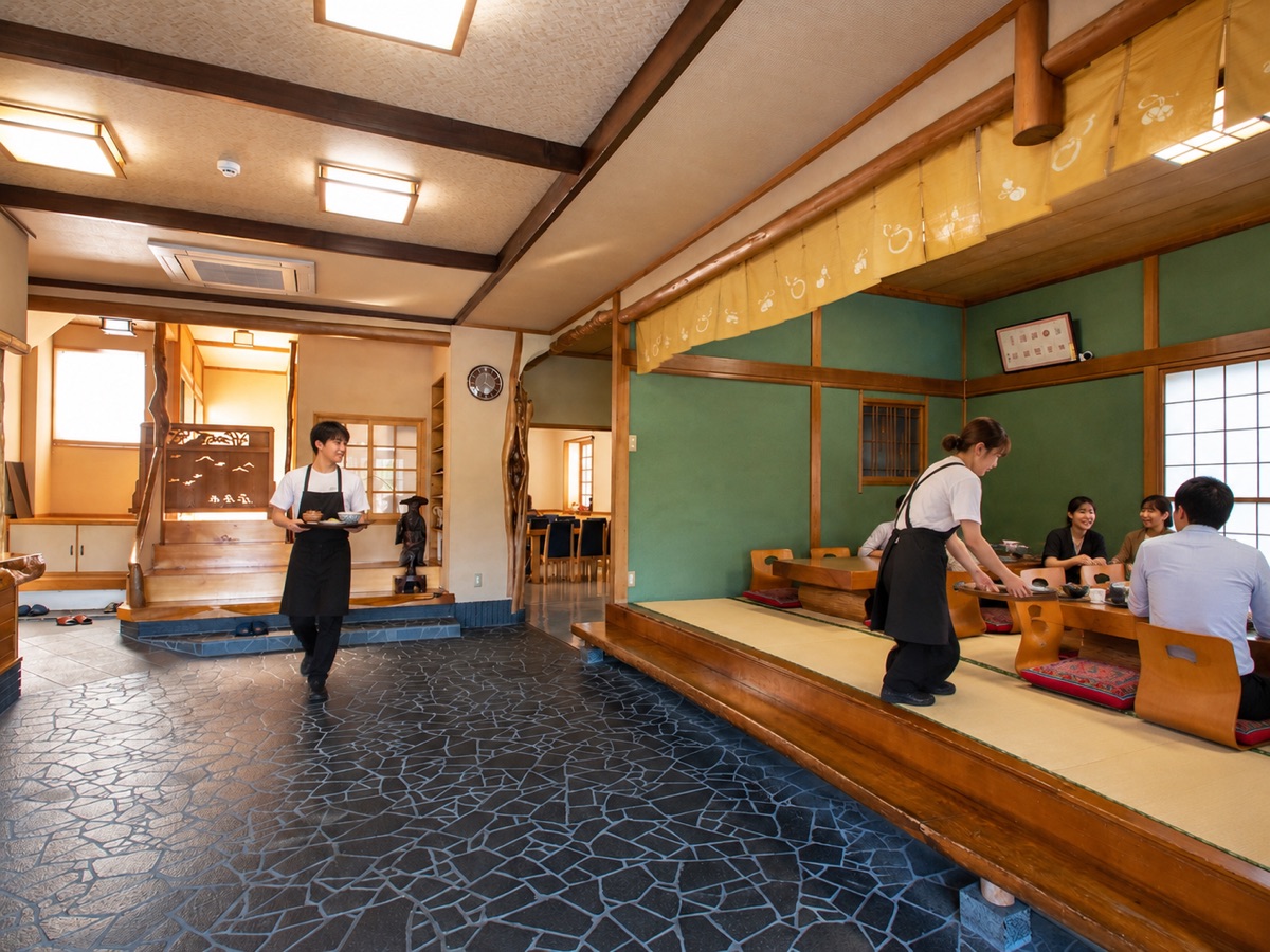 お客様に料理を運ぶホールスタッフ